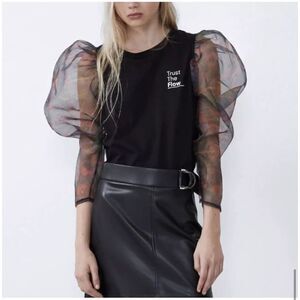 Women's Black Sheer Sleeve Top